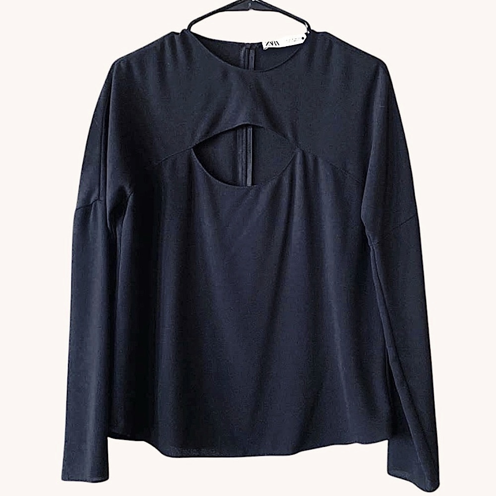 NWT Zara | Black Peep Hole Long Sleeve Top XS